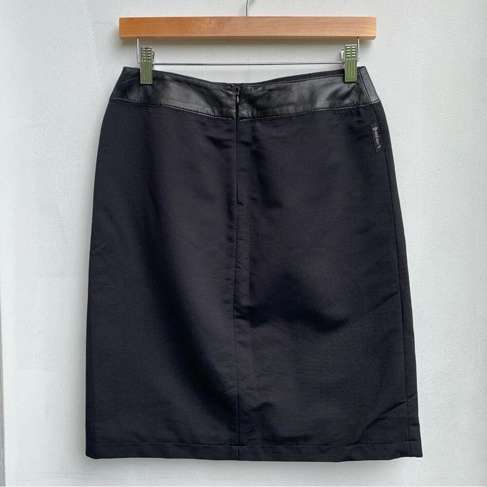 Armani Jeans Black Pencil Skirt Leather Waist Trim Womens 6 Knee Length - Picture 3 of 5